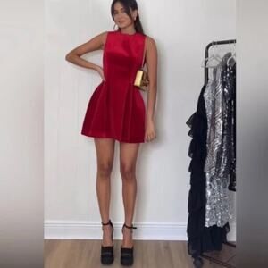 Zara Cherry Red Velvet Mini Dress Sleeveless Fit & Flare Size XXL
